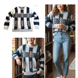 Turnbury 90’s Preppy Vintage Gray and Blue Sweater